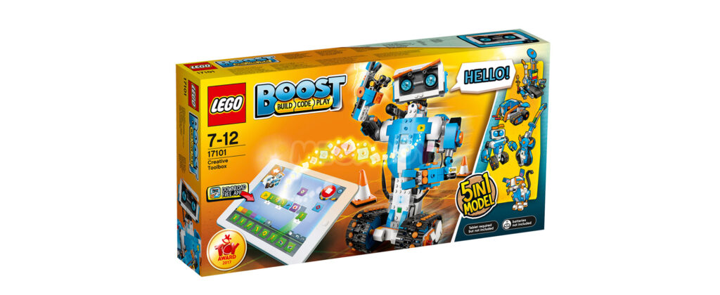LEGO Boost Creative Toolbox set with programmable robot model and tablet app for kids to build and code.
